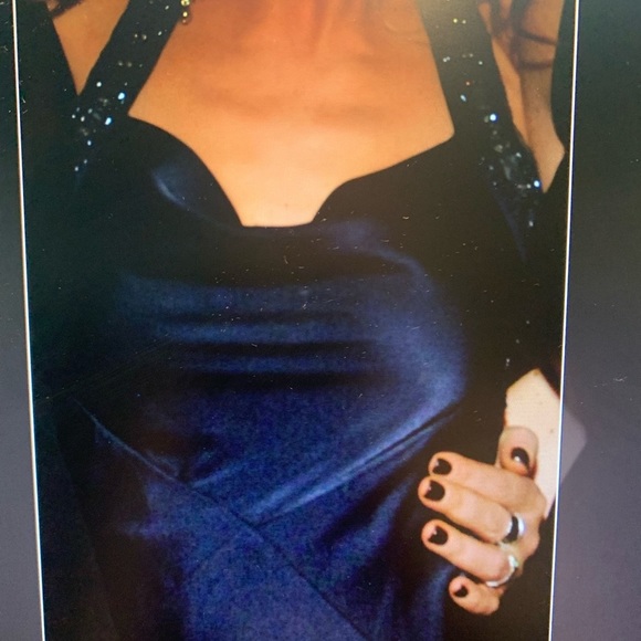 BCBG Maxazria navy blue satin gown - Picture 8 of 9